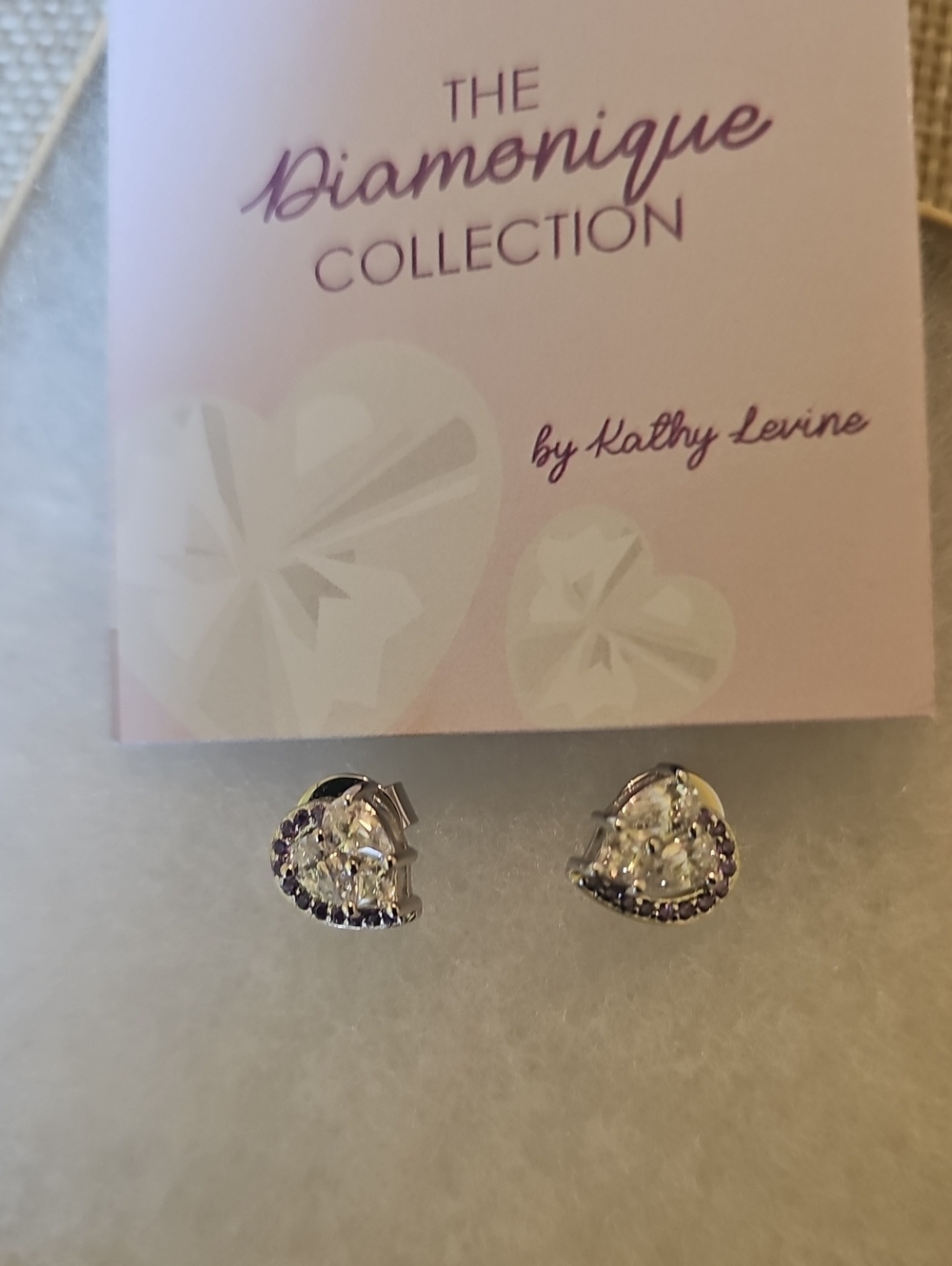 Diamonique x Kathy Levine Love Struck Amethyst Heart Stud Earrings